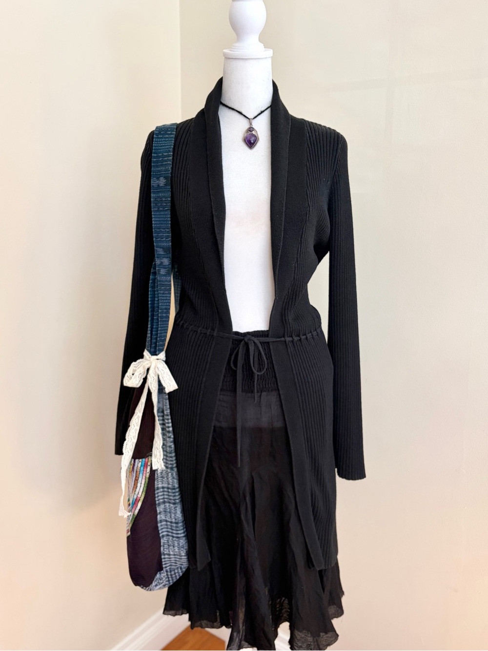 Vintage 100% silk ribbed knit longline cardigan duster sweater Banana Republic S